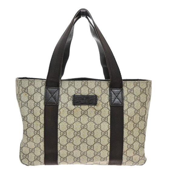 GUCCI Logo GG Pattern Hand Tote Bag PVC Leather Brown Made In Italy - Picture 1 of 16